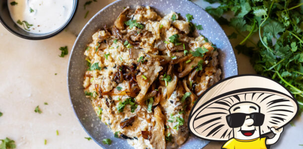 FunGuy's Creamy Caramelized Onion Oyster Mushroom Fried Rice