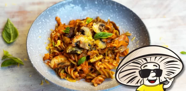 FunGuy’s Crimini and Creamy Tomato and Cheddar Pasta