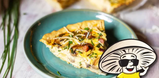 FunGuy’s Cheesy Chive Mushroom and Ham Quiche