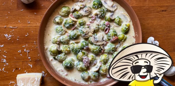 FunGuy's Brussels Sprouts and Mushrooms in Creamy Parmesan Sauce