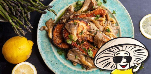 FunGuy’s Seared Salmon with Lemon Butter Mushroom Sauce