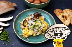 FunGuy's Cheesy Scrambled Egg and Portobello Mushroom Bacon Toast