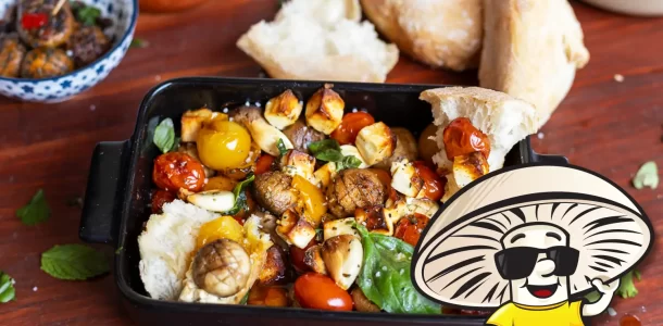 FunGuy's Baked Cherry Tomatoes and Feta in Herbs and Olive Oil