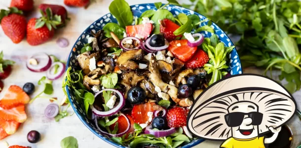 FunGuy's Crispy Mixed Mushrooms with Berries and Salad Greens