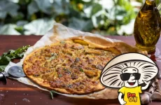 FunGuy’s Creamy Garlic Pesto Oyster Mushroom Pizza