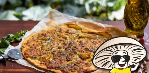 FunGuy’s Creamy Garlic Pesto Oyster Mushroom Pizza