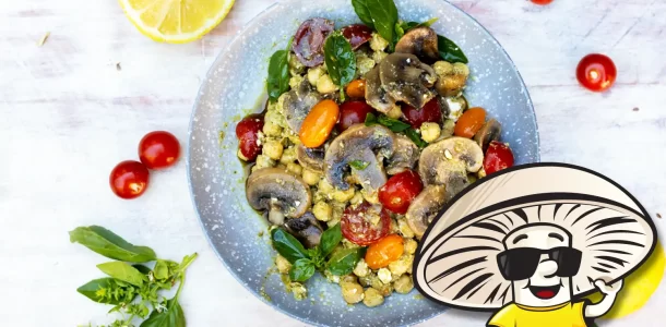 FunGuy's Lemon Basil Chickpea Salad with Cherry Tomatoes and Goat Cheese