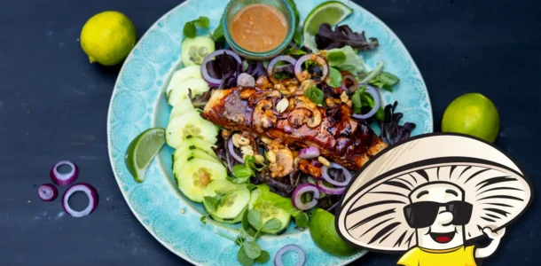 FunGuy's Spicy Seared Honey Chili Glazed Salmon Salad